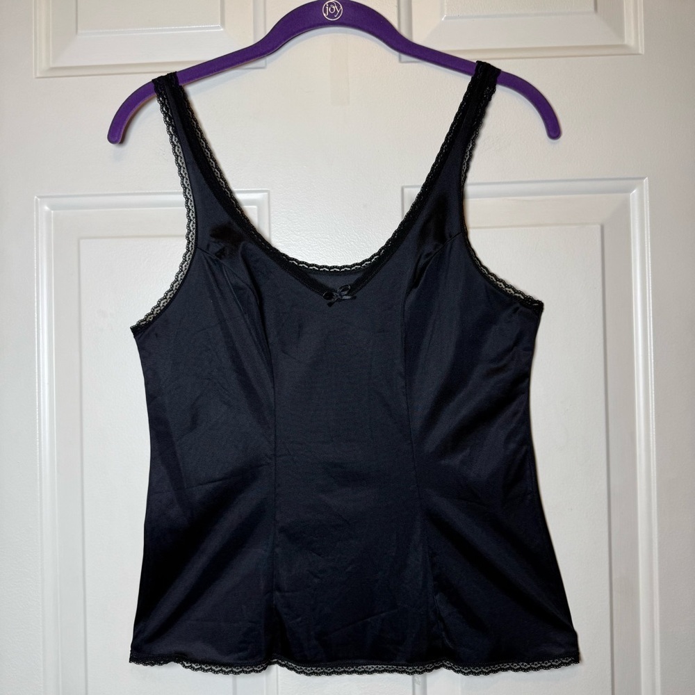 VTG Vanity Fair Black Lace Trim Camisole Sz 32/38 Made in USA # 17-760